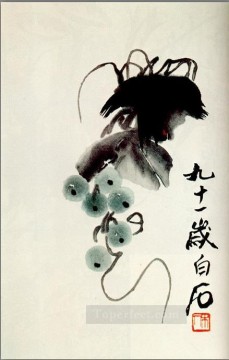 斉白石 Painting - 斉白石ブドウの古い中国の墨